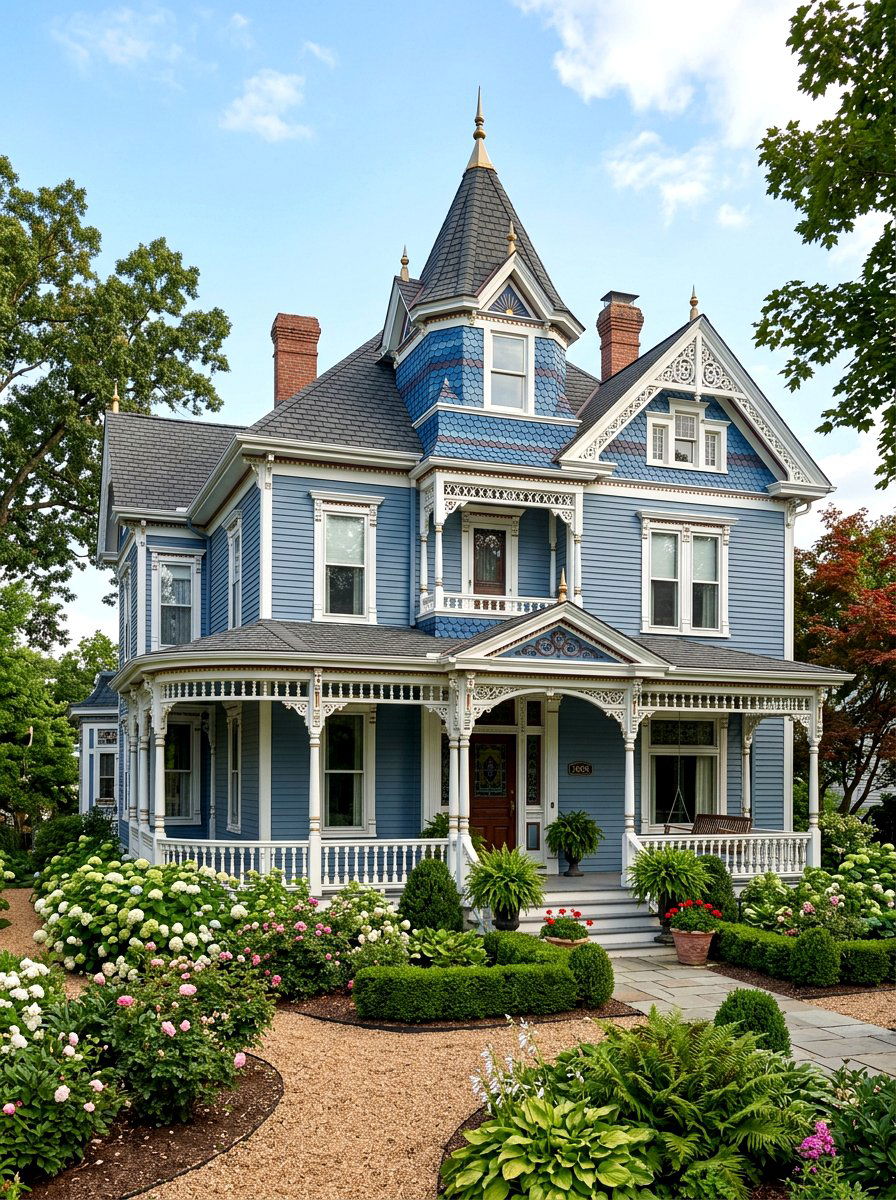 Dusty blue victorian architecture - 30 blue house exterior ideas