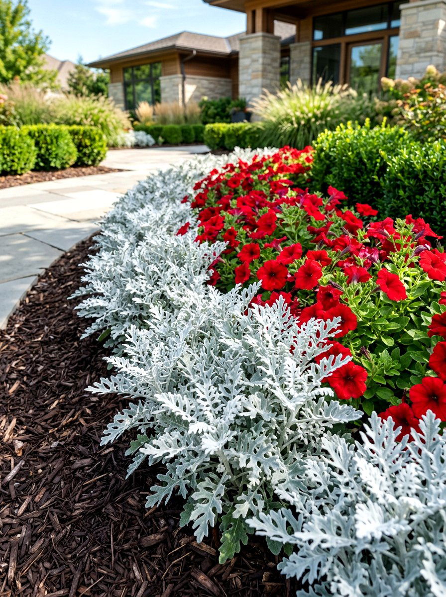 Dusty miller silver foliage - 30 annual flower border ideas