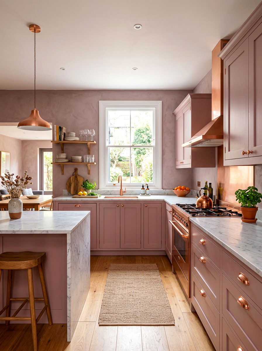 Dusty pink kitchen - 30 color drenched kitchen ideas