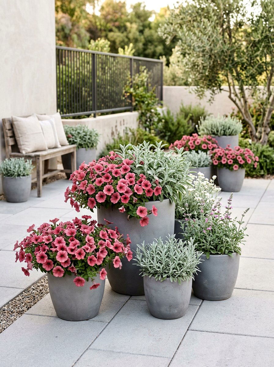 Dusty rose and sage container garden - 30 container garden color ideas