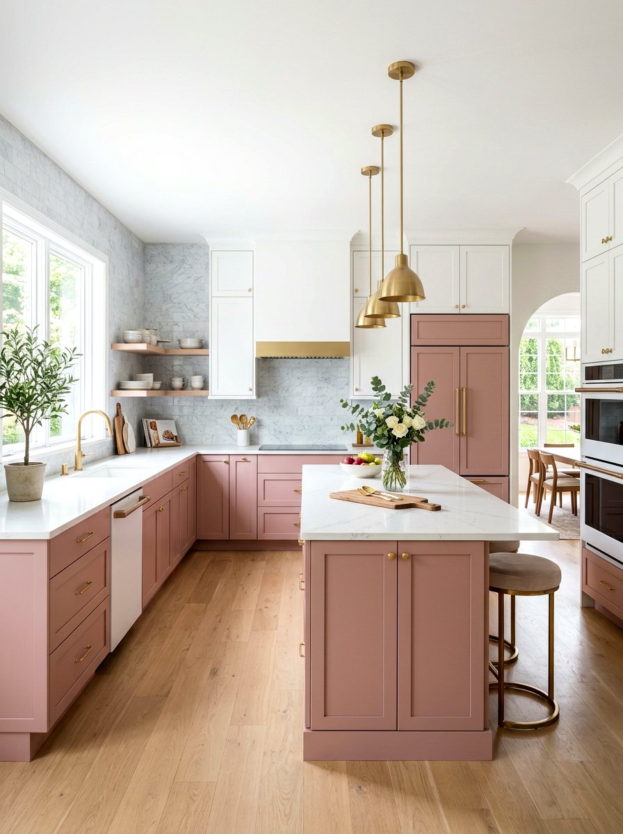 Dusty rose and white kitchen cabinets - 30 kitchen paint cabinet combo ideas