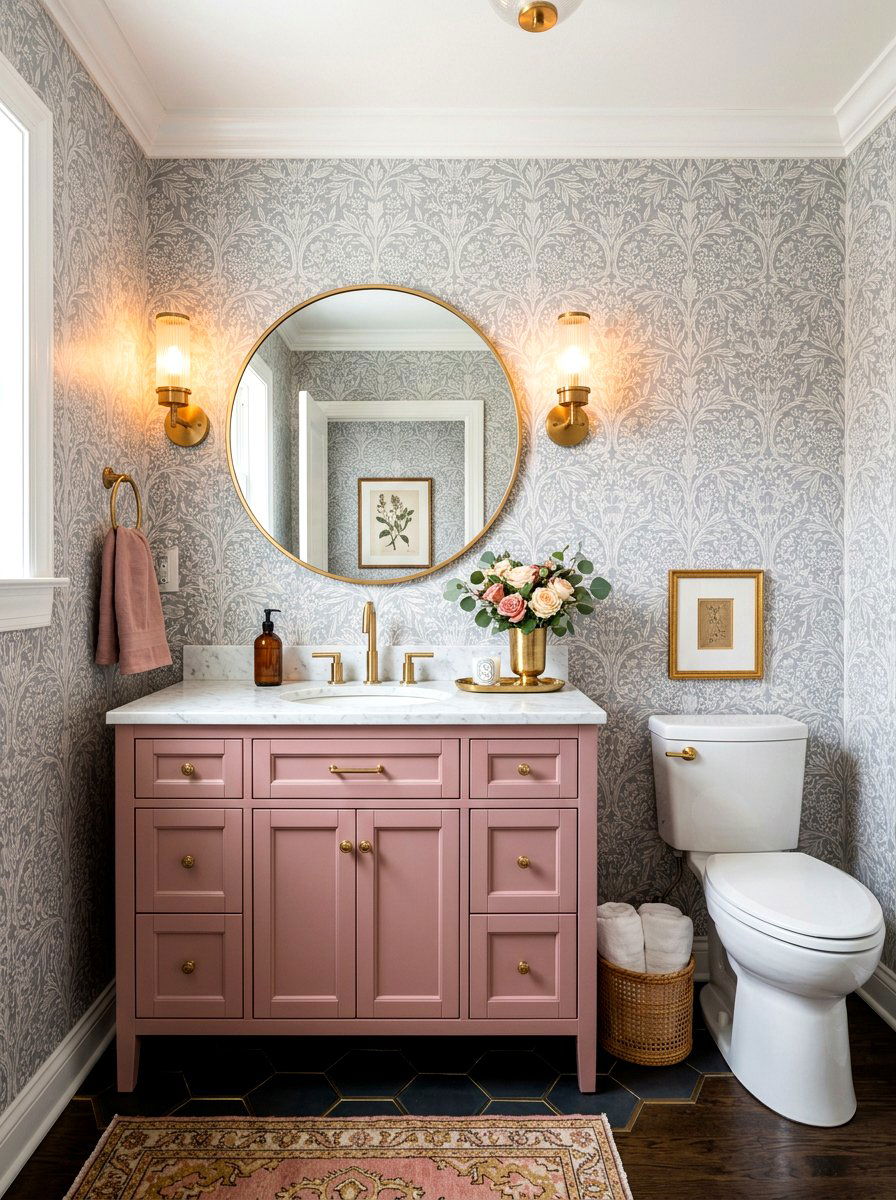 Dusty rose bathroom vanity - 30 painted bathroom vanity ideas