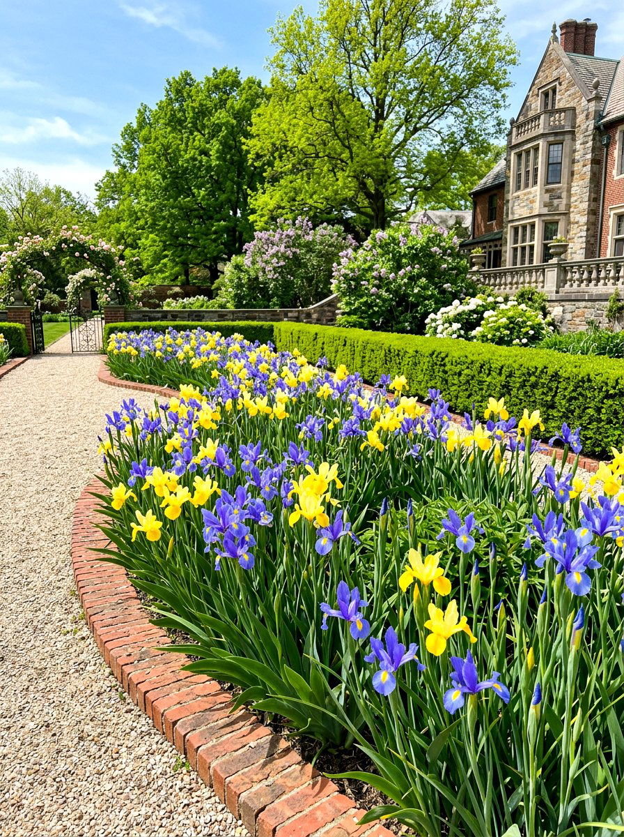 Dutch iris flower bed - 30 iris garden ideas