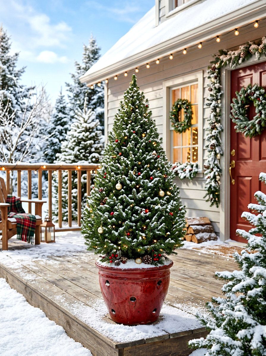 Dwarf Alberta Spruce - 30 topiary porch ideas