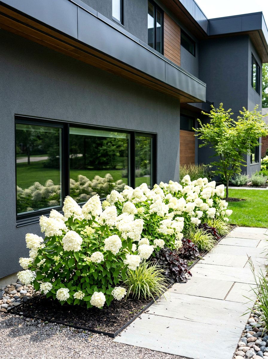 Dwarf Bobo Hydrangea - 30 hydrangea foundation planting ideas