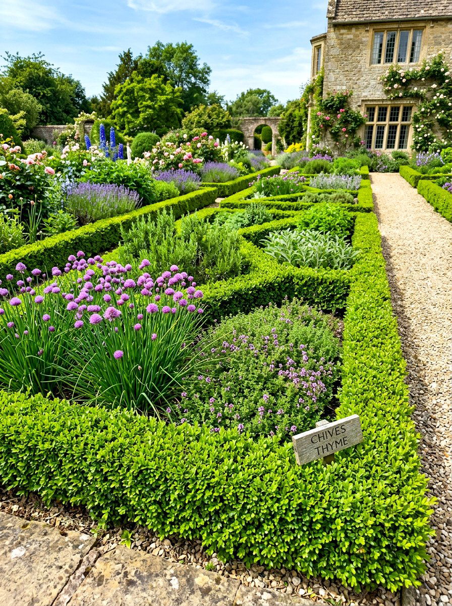 Dwarf Boxwood and Herb Border - 30 herb border garden ideas