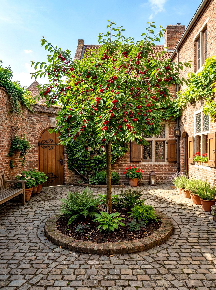 Dwarf Cherry Tree Courtyard - 30 dwarf fruit tree garden ideas
