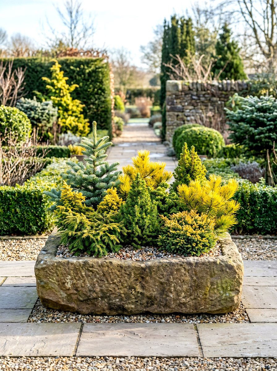 Dwarf Conifer Pot - 30 winter container garden ideas