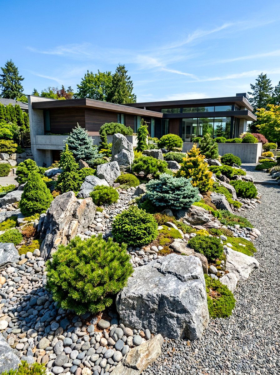 Dwarf Conifer Rock Garden - 30 evergreen landscaping ideas