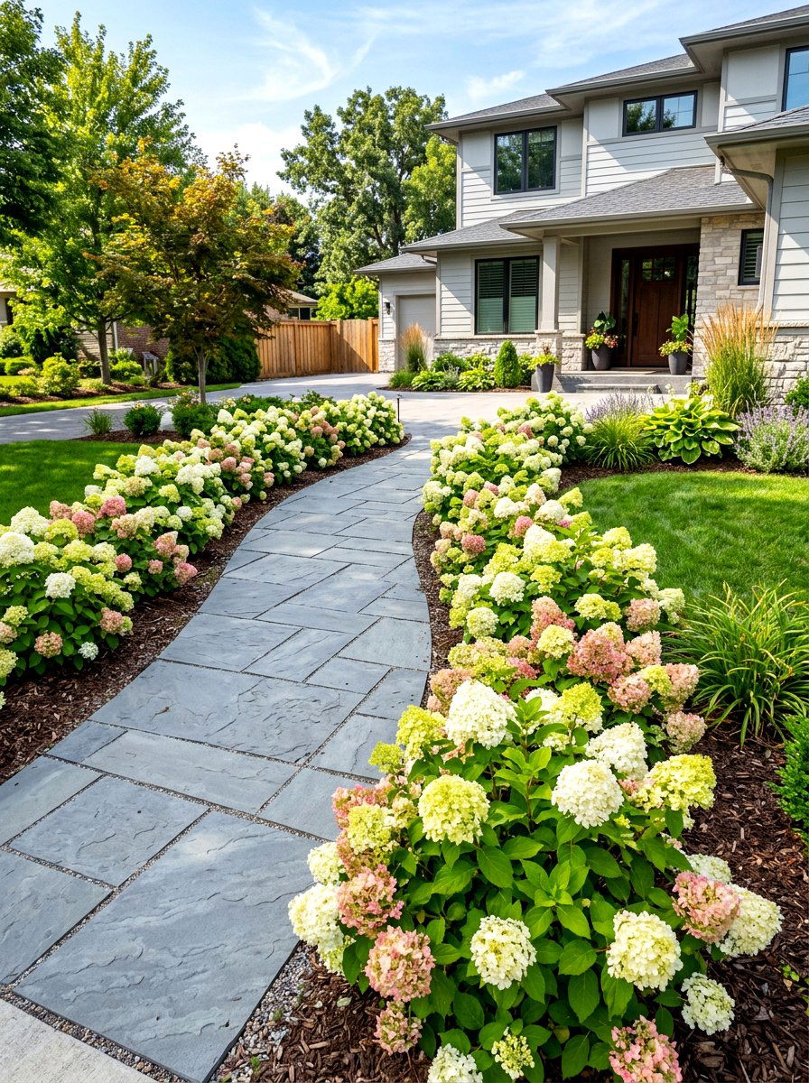 Dwarf Hydrangea Walkway Edging - 30 hydrangea garden border ideas