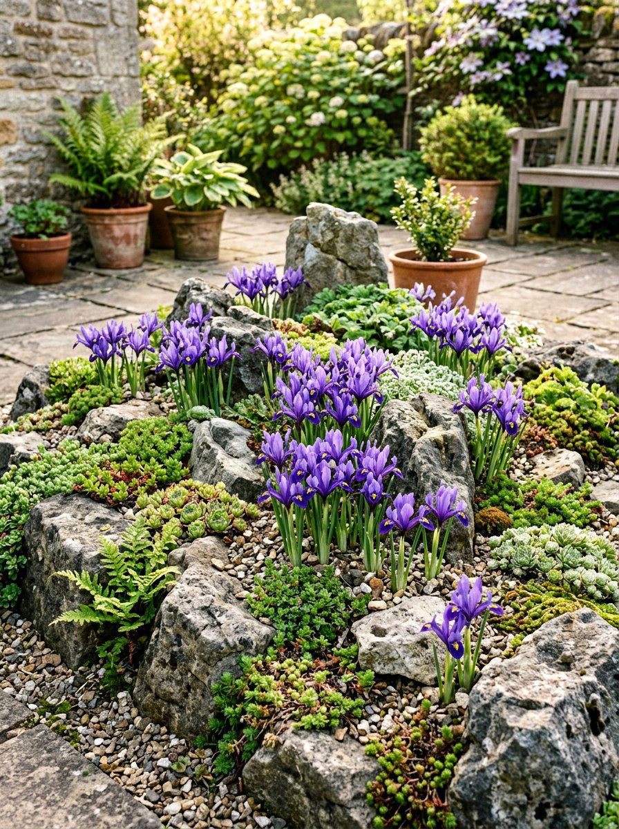 Dwarf Iris Rock Garden - 30 spring bulb border ideas