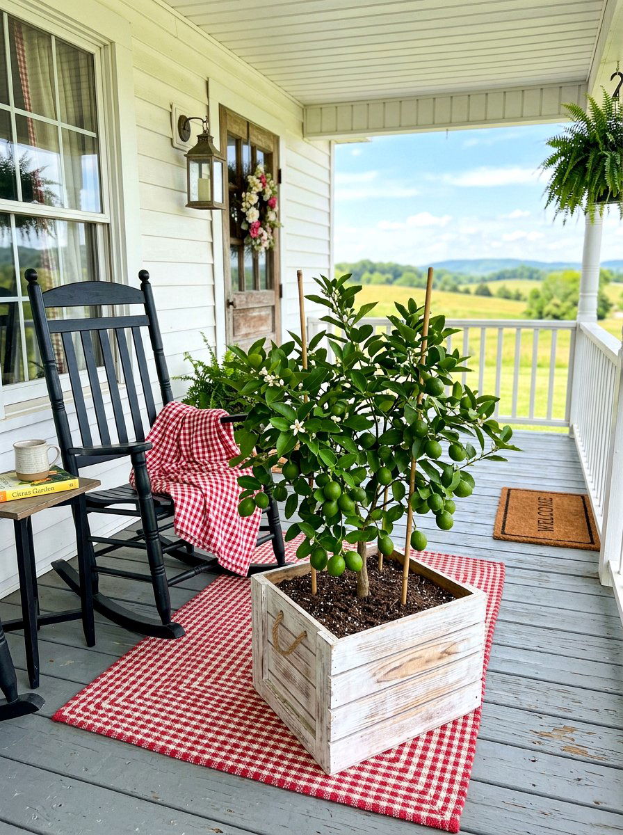 Dwarf Lime Tree In Farmhouse Style Pot - 30 potted citrus patio ideas