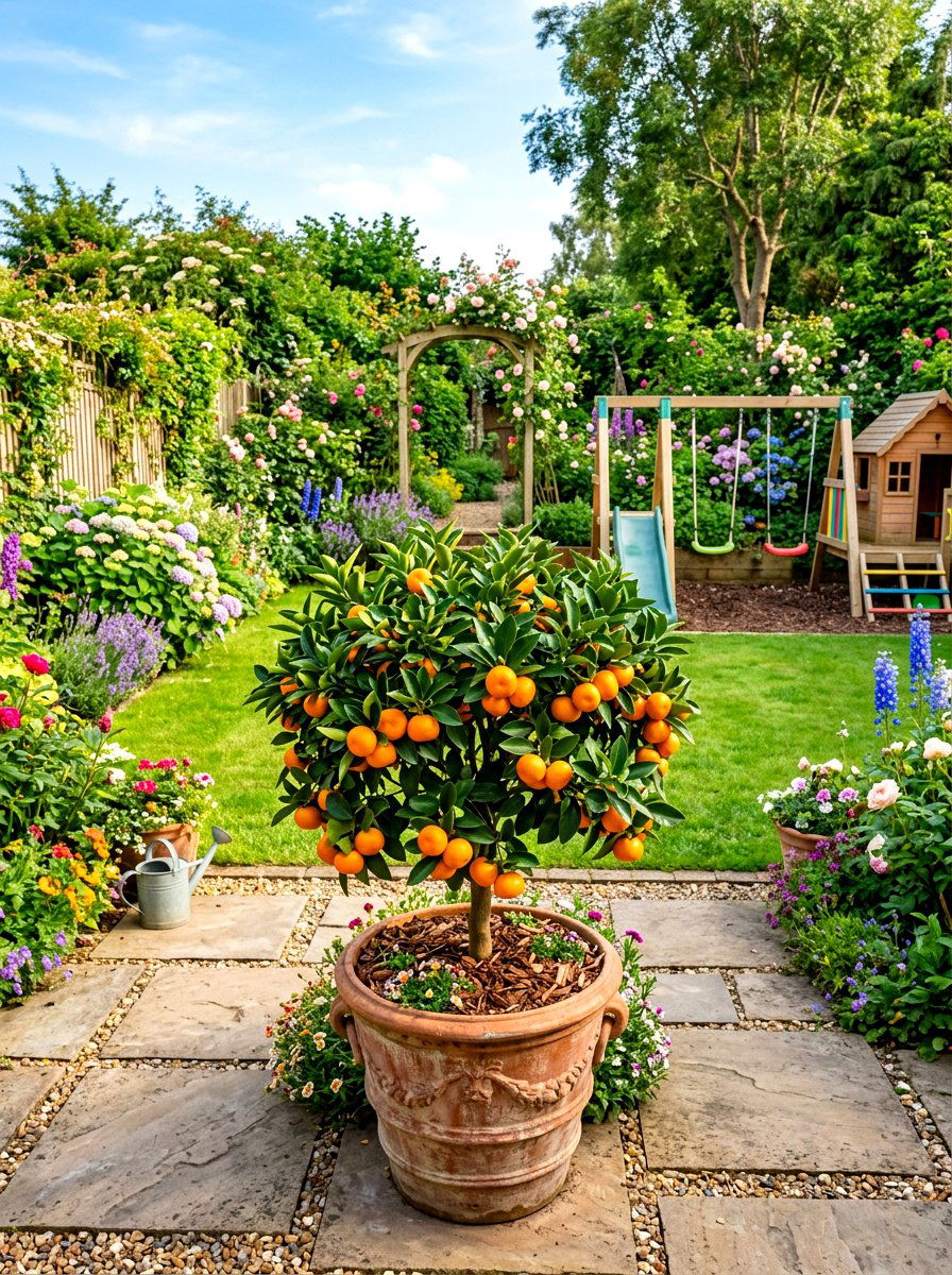 Dwarf Mandarin Tree Container - 30 potted citrus backyard ideas