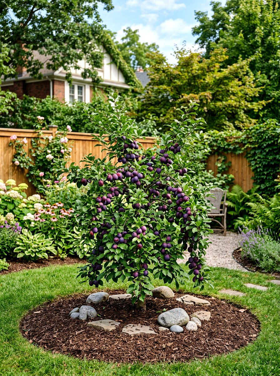 Dwarf Plum Tree Corner - 30 dwarf fruit tree garden ideas