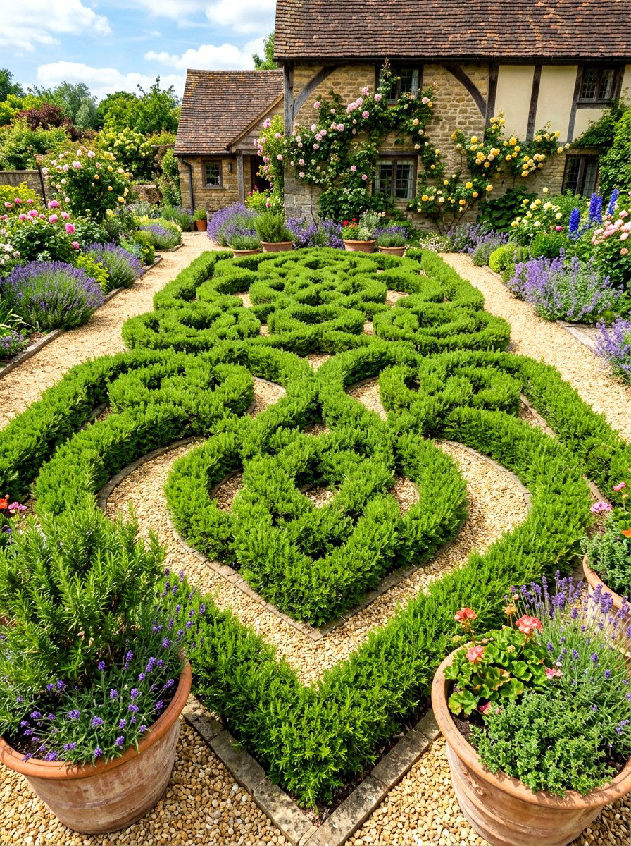 Dwarf Rosemary Hedge Pattern - 30 herb knot garden ideas