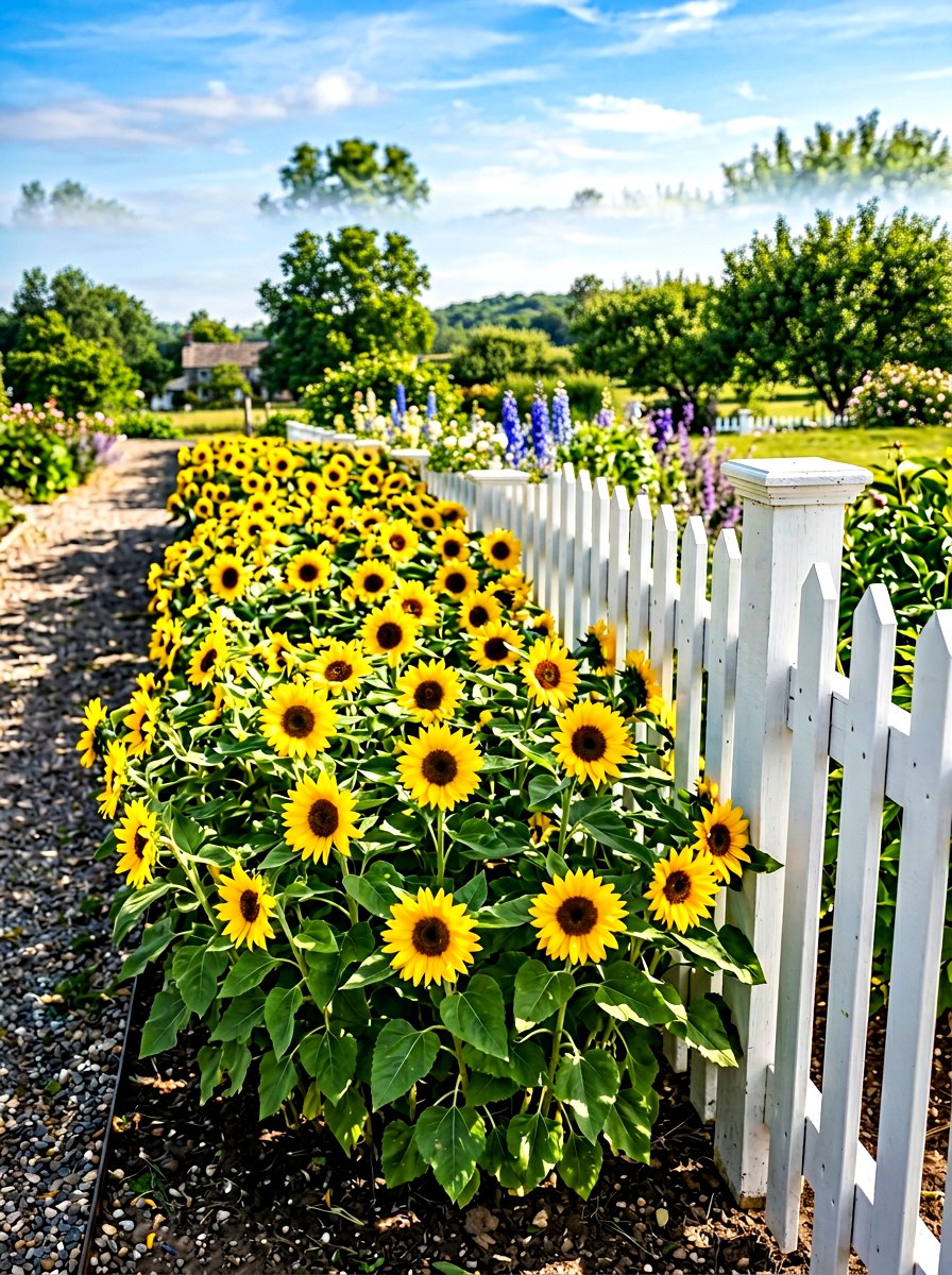 Dwarf Sunflower Border - 30 yellow flower border ideas