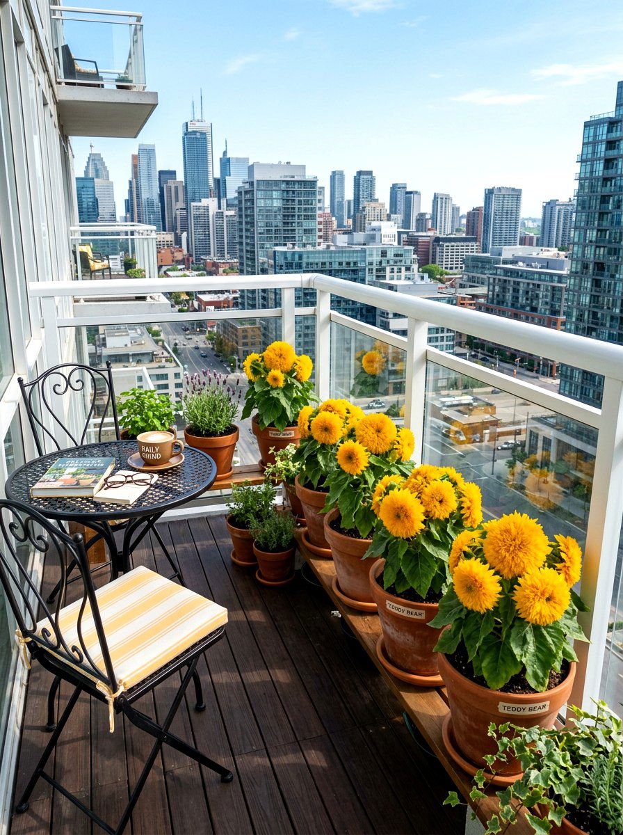 Dwarf Sunflower Container - 30 sunflower garden ideas
