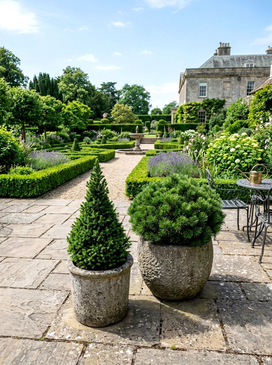 Dwarf conifer container - 30 container garden ideas