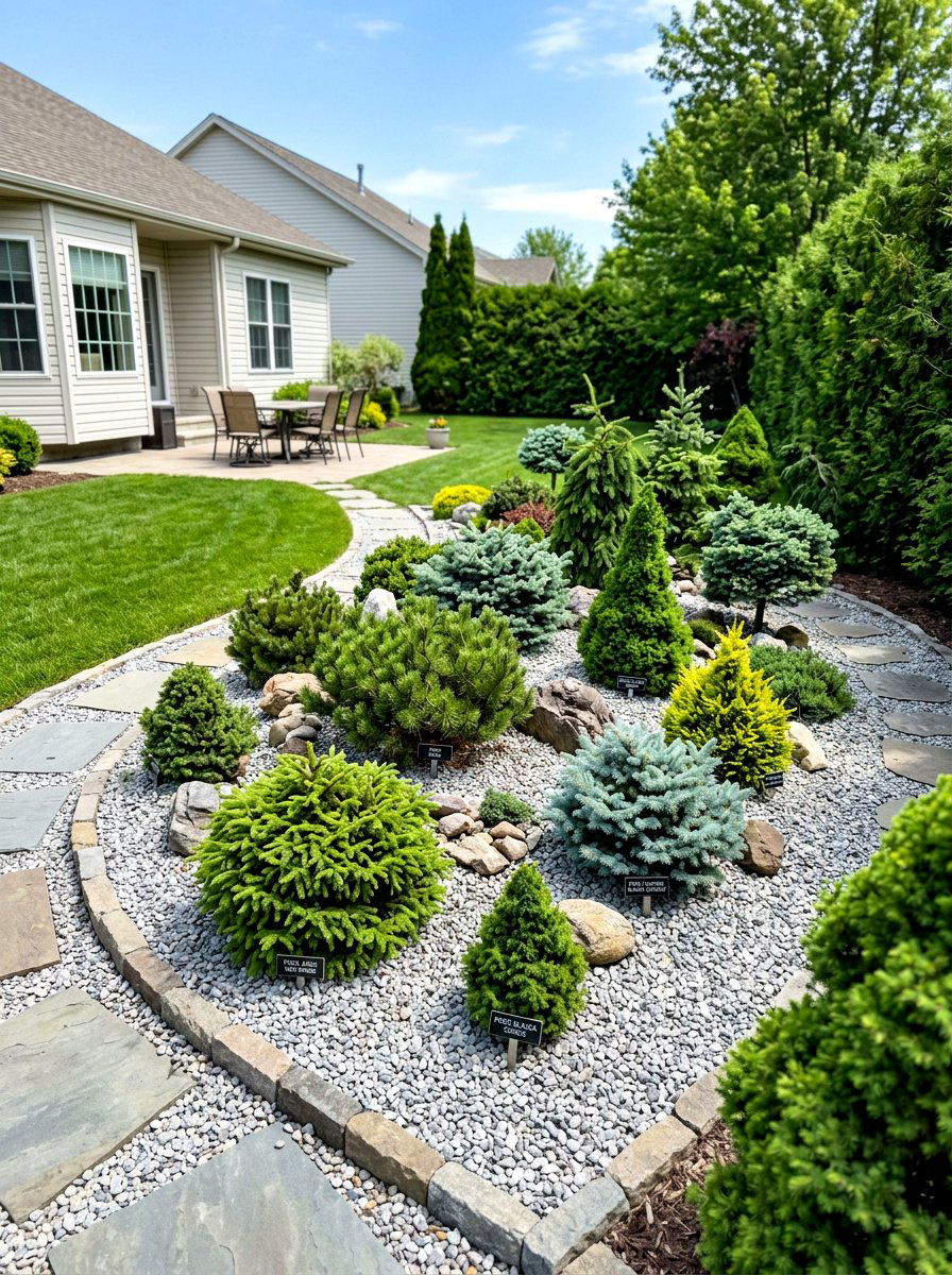 Dwarf conifer garden - 30 evergreen front yard ideas