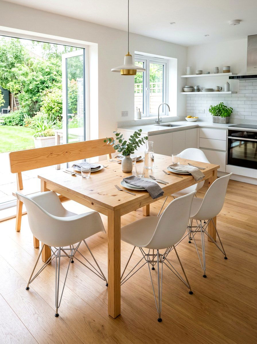 Eames Style Chairs With Bench - 30 mixed dining seating ideas