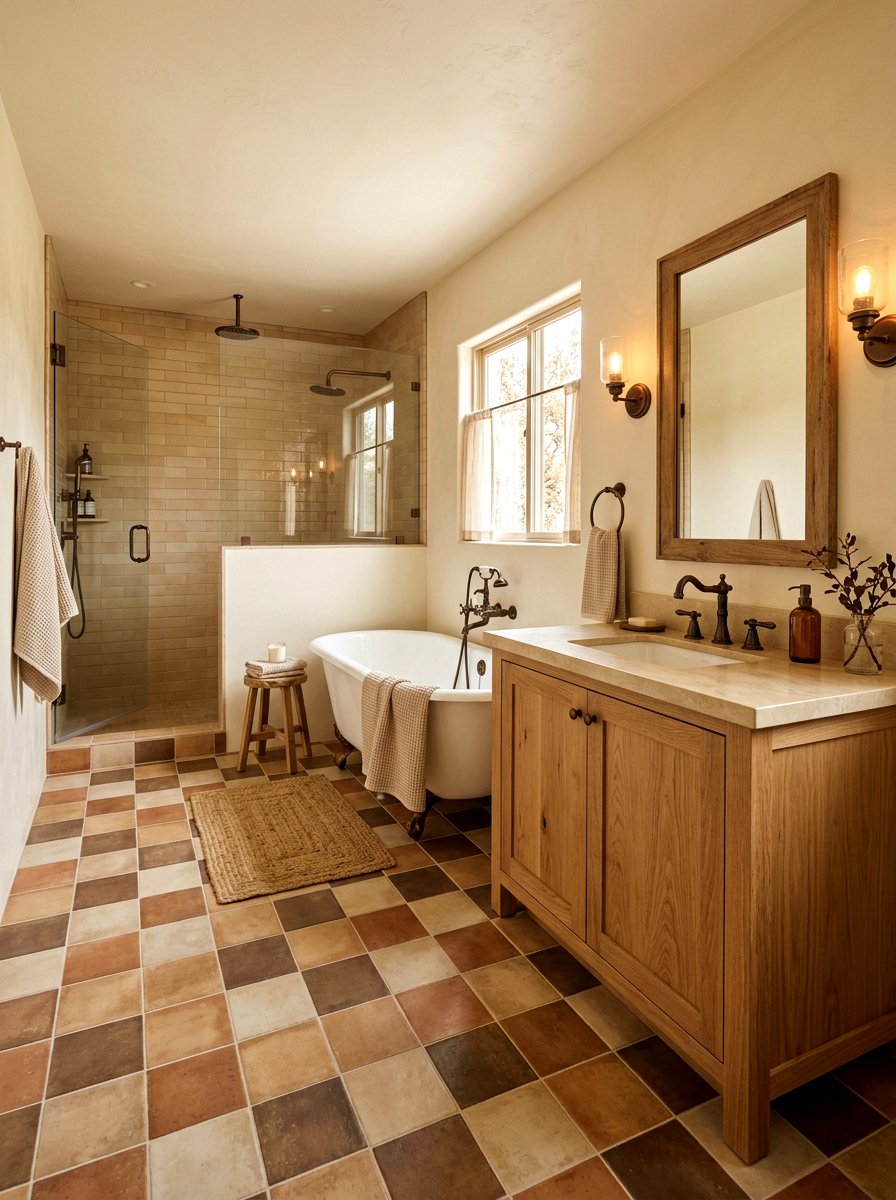 Earth Tone Checkerboard Bathroom - 30 checkerboard bathroom floor ideas