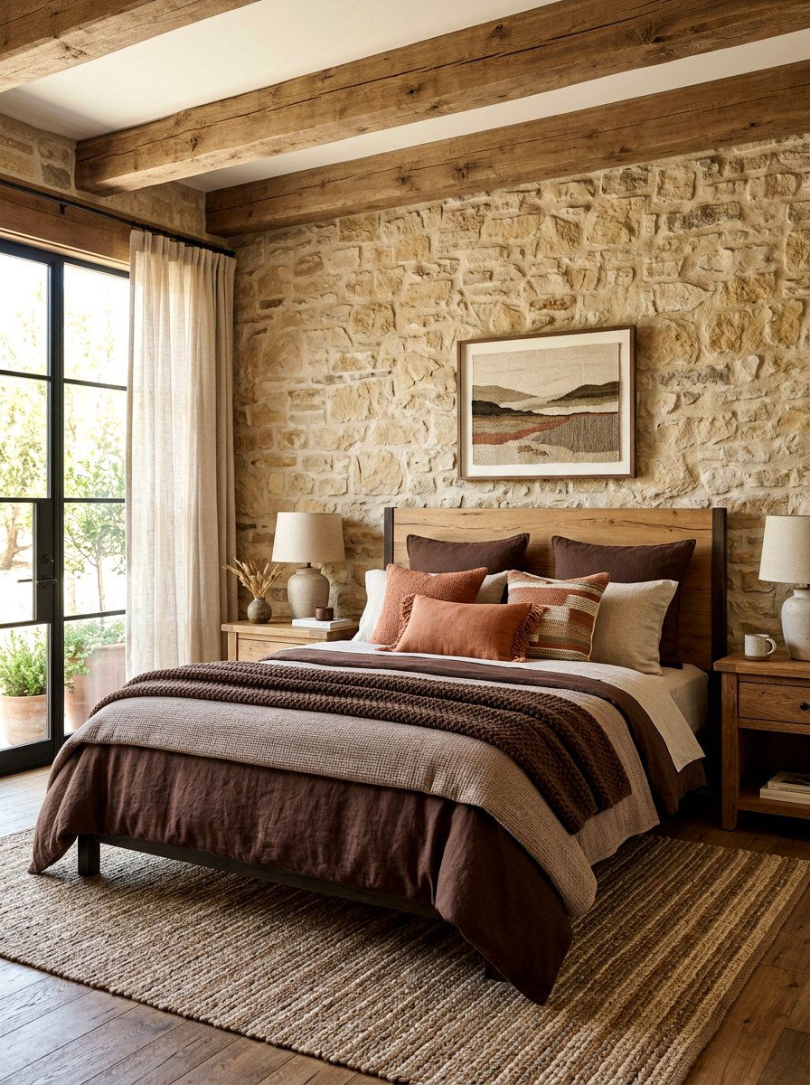 Earth Tone Layered Bedscape - 30 cozy bedscape ideas