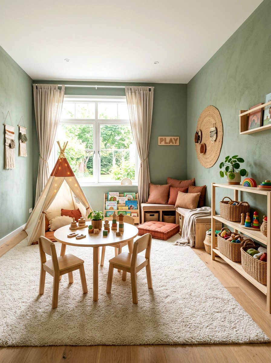 Earth Tone Playroom - 30 basement playroom ideas