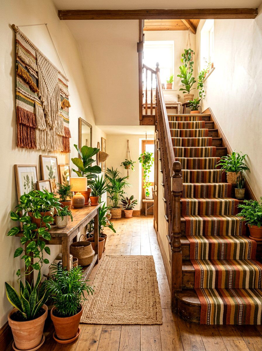 Earth Tone Striped Stair Runner - 30 stair runner stripe ideas