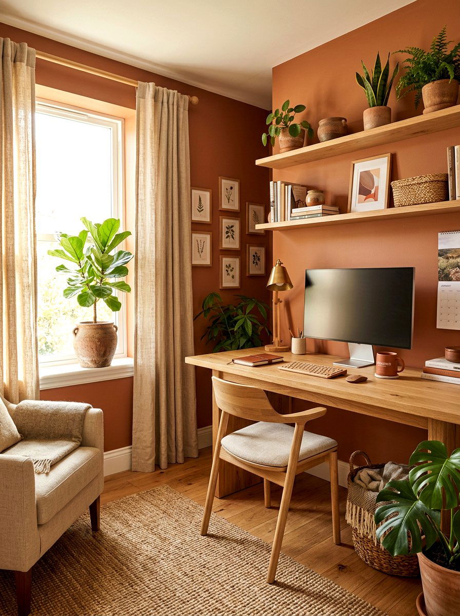 Earth Tone Workspace - 30 cozy office ideas