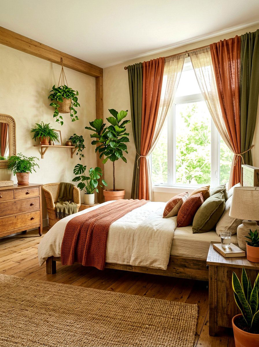 Earth tone curtain layers - 30 bedroom curtain layering ideas aesthetic