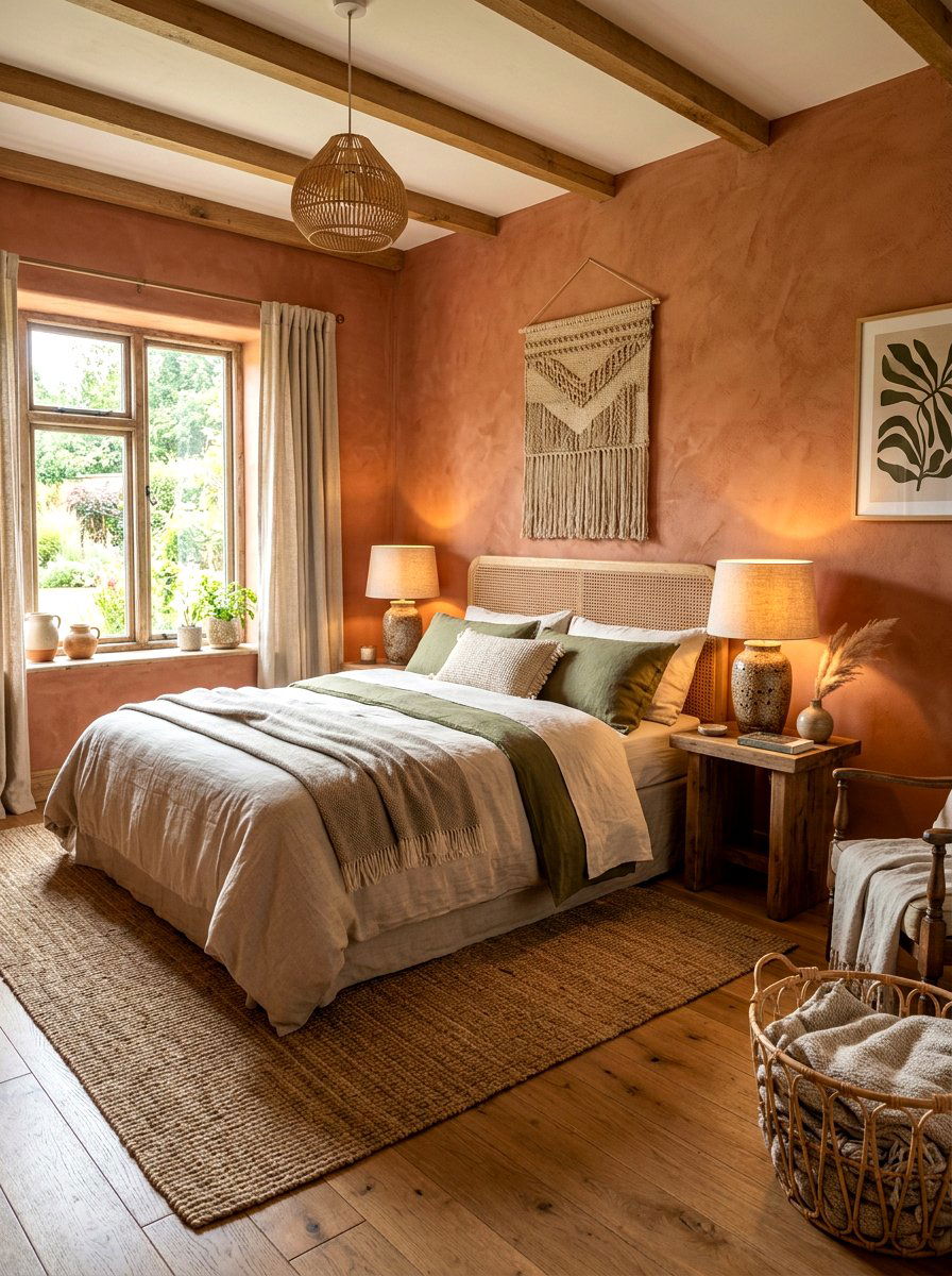 Earthy Bedroom With Ceramic Bedside Lamp - 30 bedroom lighting ideas