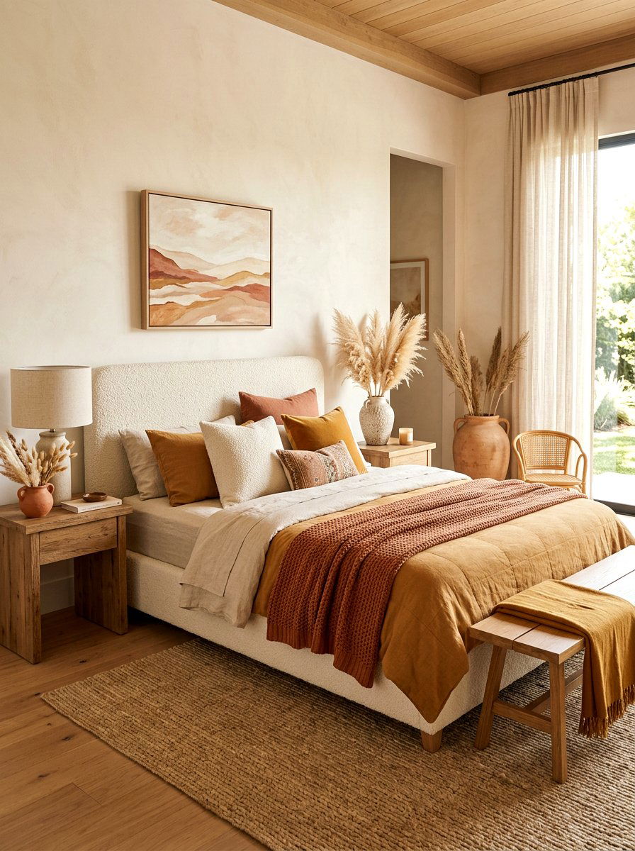 Earthy Boucle Bedroom - 30 boucle bedroom ideas