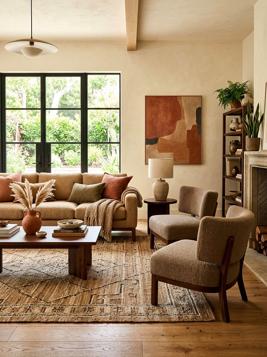 Earthy Boucle Living Room - 30 boucle living room ideas