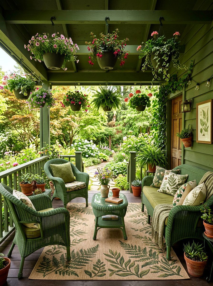 Earthy Green Porch - 30 botanical drench room ideas
