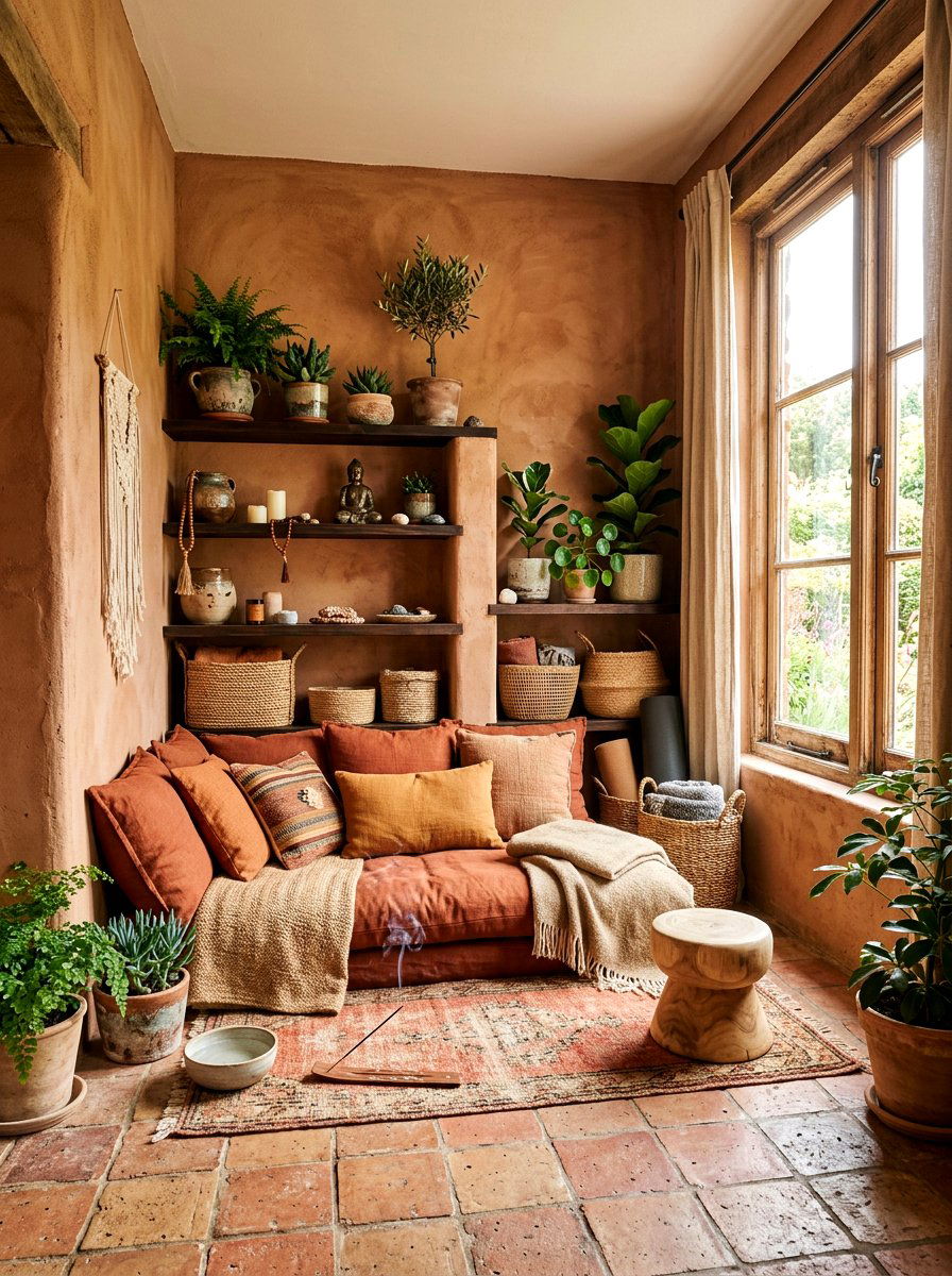Earthy Meditation Nook - 30 meditation nook ideas
