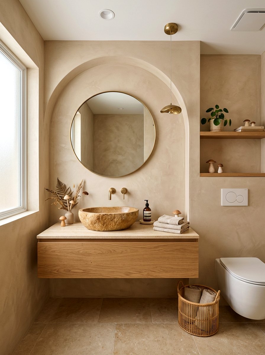 Earthy Neutral Palette - 30 mushroom powder room ideas