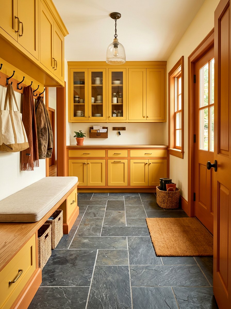 Earthy Ochre Mudroom Trim - 30 trim drenched foyer ideas