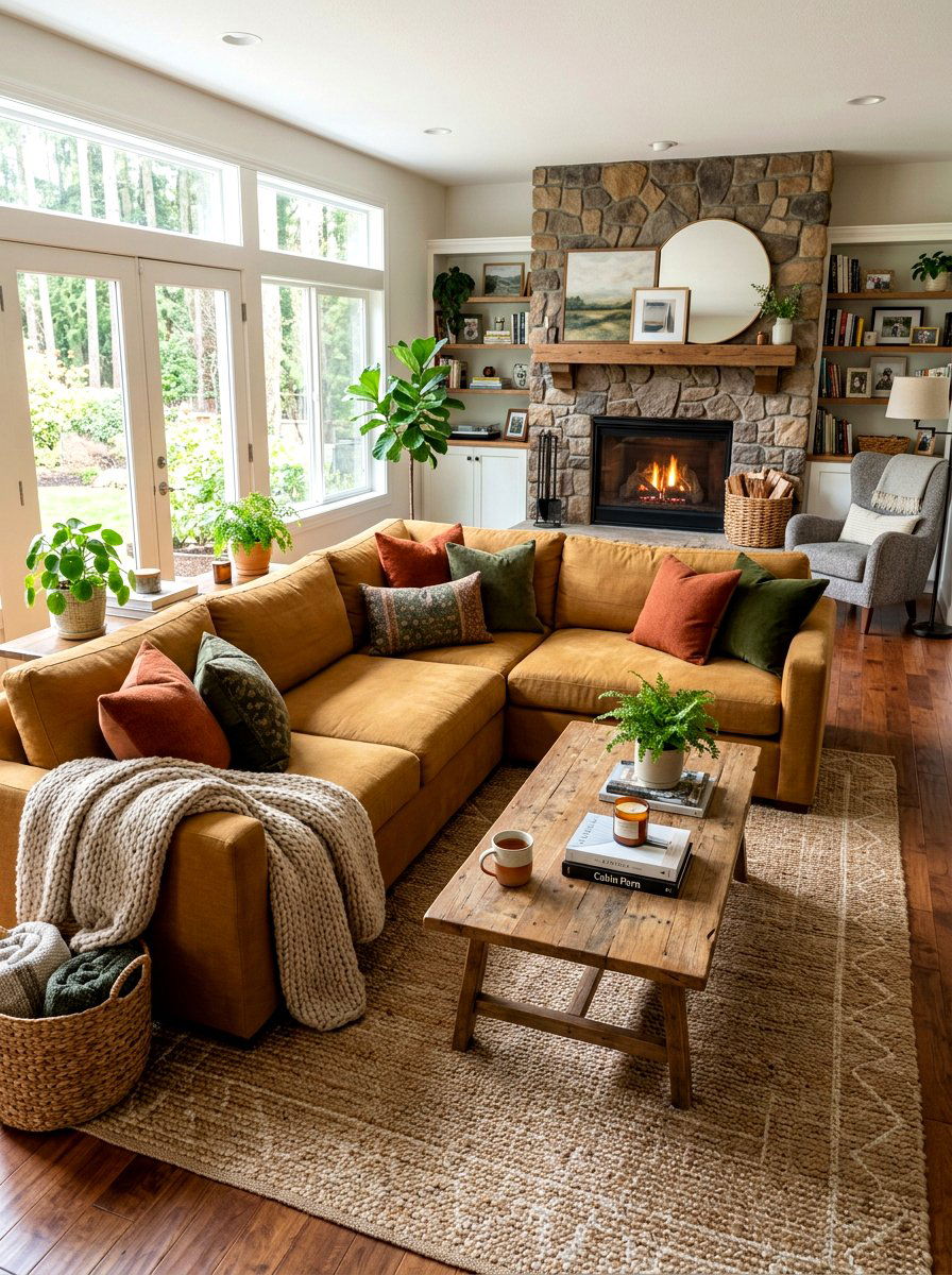 Earthy Ochre Sectional - 30 sofa styling ideas