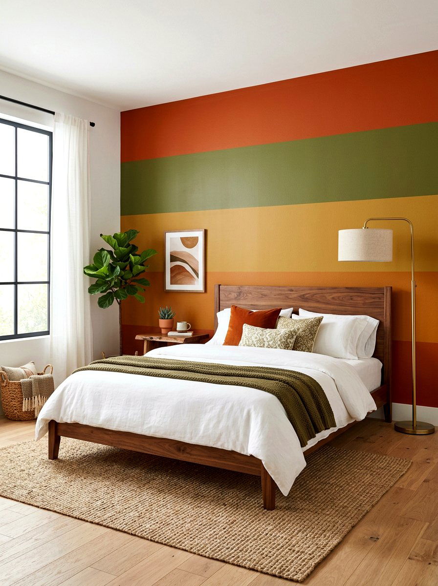Earthy Rainbow Accent Wall - 30 muted rainbow bedroom ideas