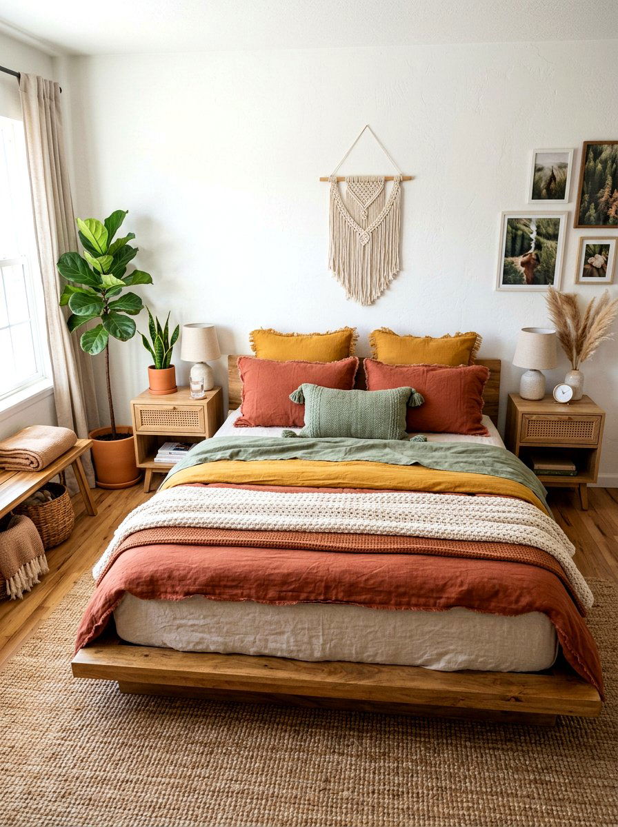 Earthy Rainbow Bedding Style - 30 muted rainbow bedroom ideas