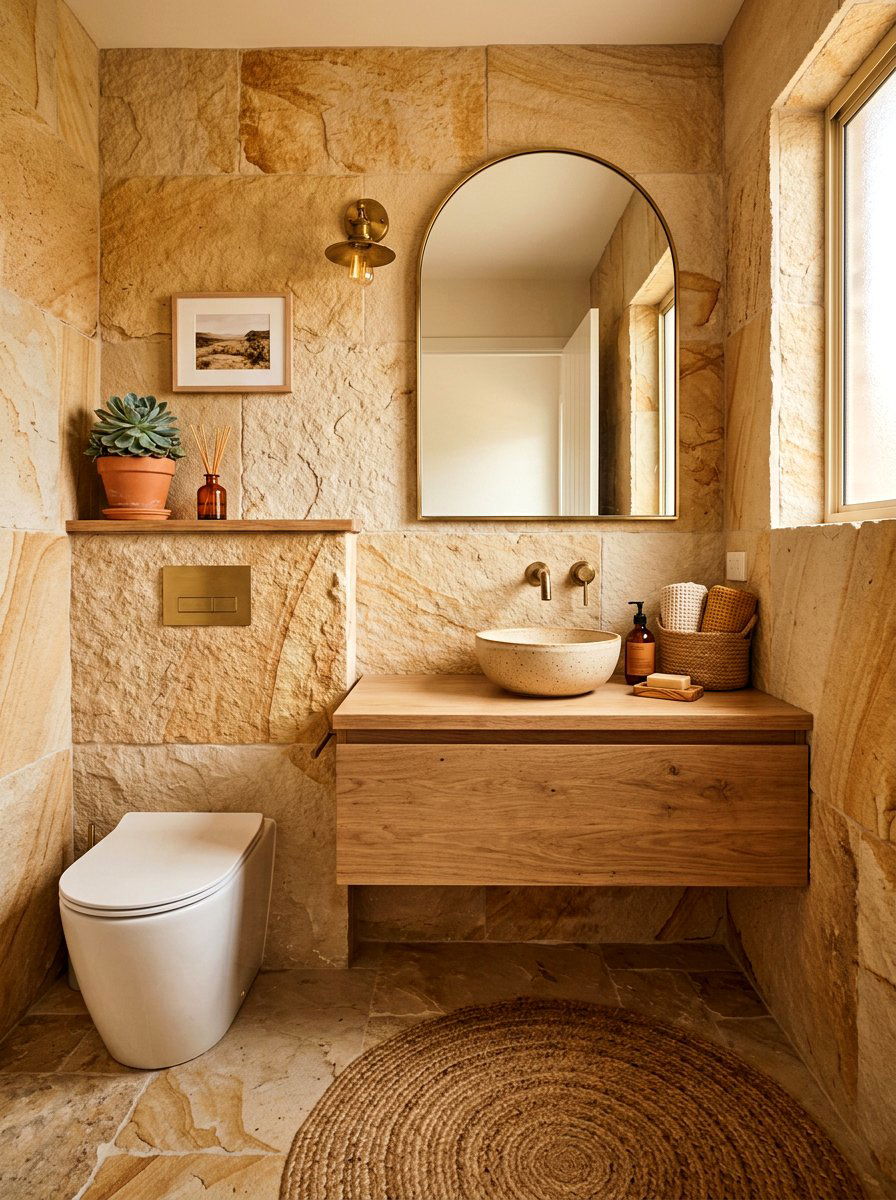 Earthy Sandstone Palette - 30 sandstone powder room ideas