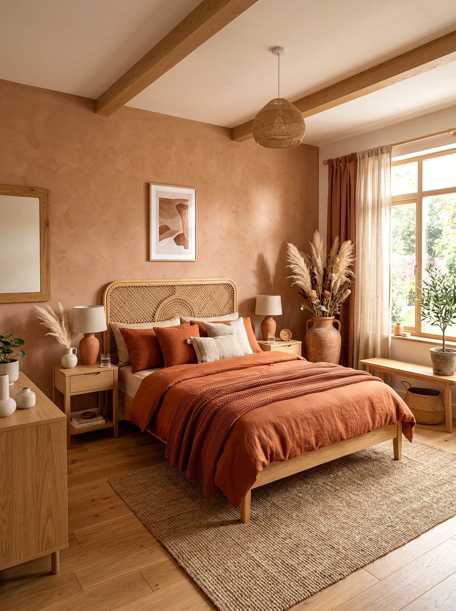 Earthy Terracotta Bedroom - 30 European bed styling ideas