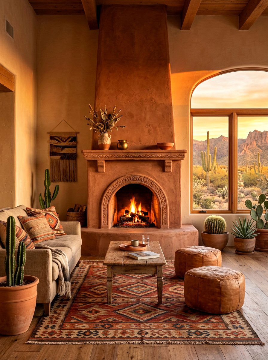Earthy Terracotta Plaster Fireplace - 30 plaster fireplace ideas