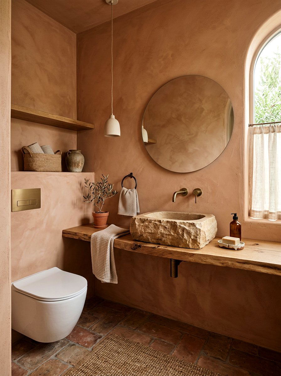Earthy Terracotta Powder Room - 30 terracotta powder room ideas