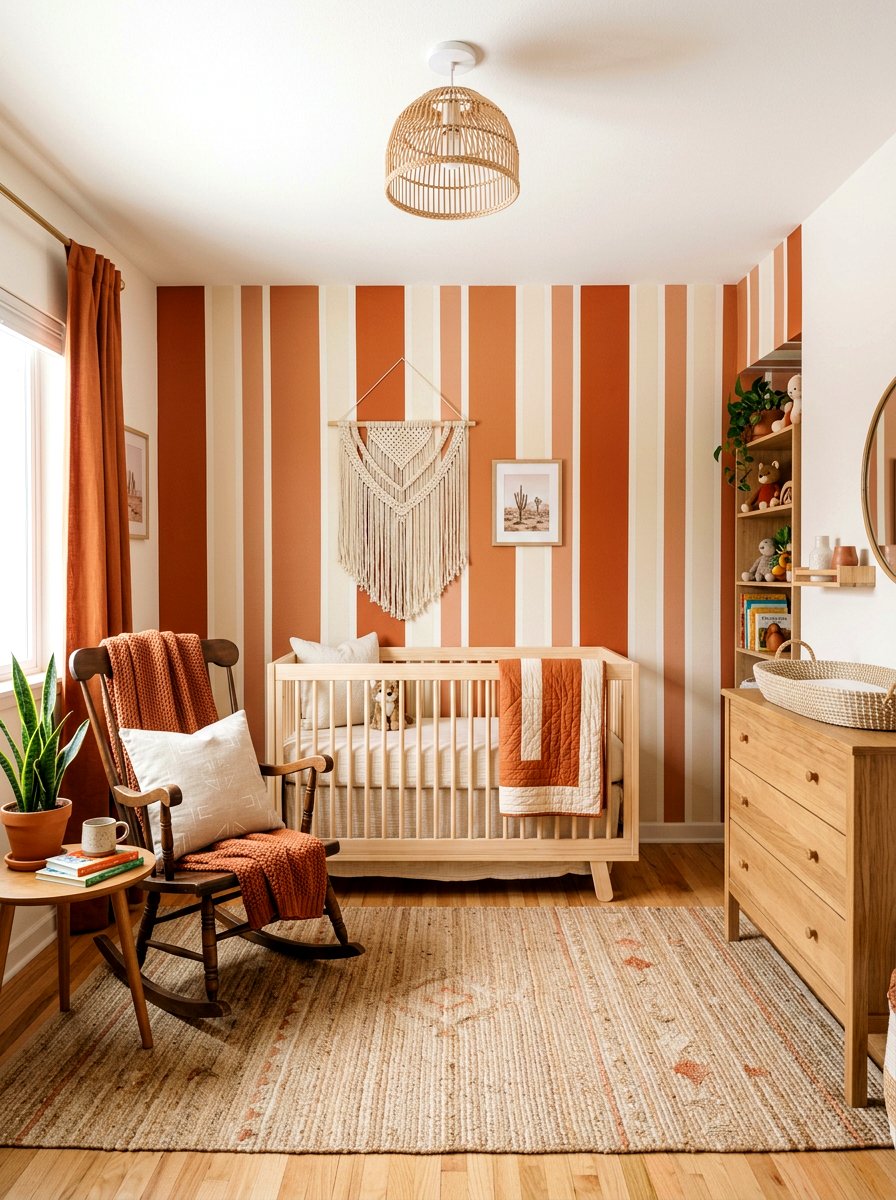 Earthy Terracotta Stripe Nursery - 30 stripe nursery wallpaper ideas