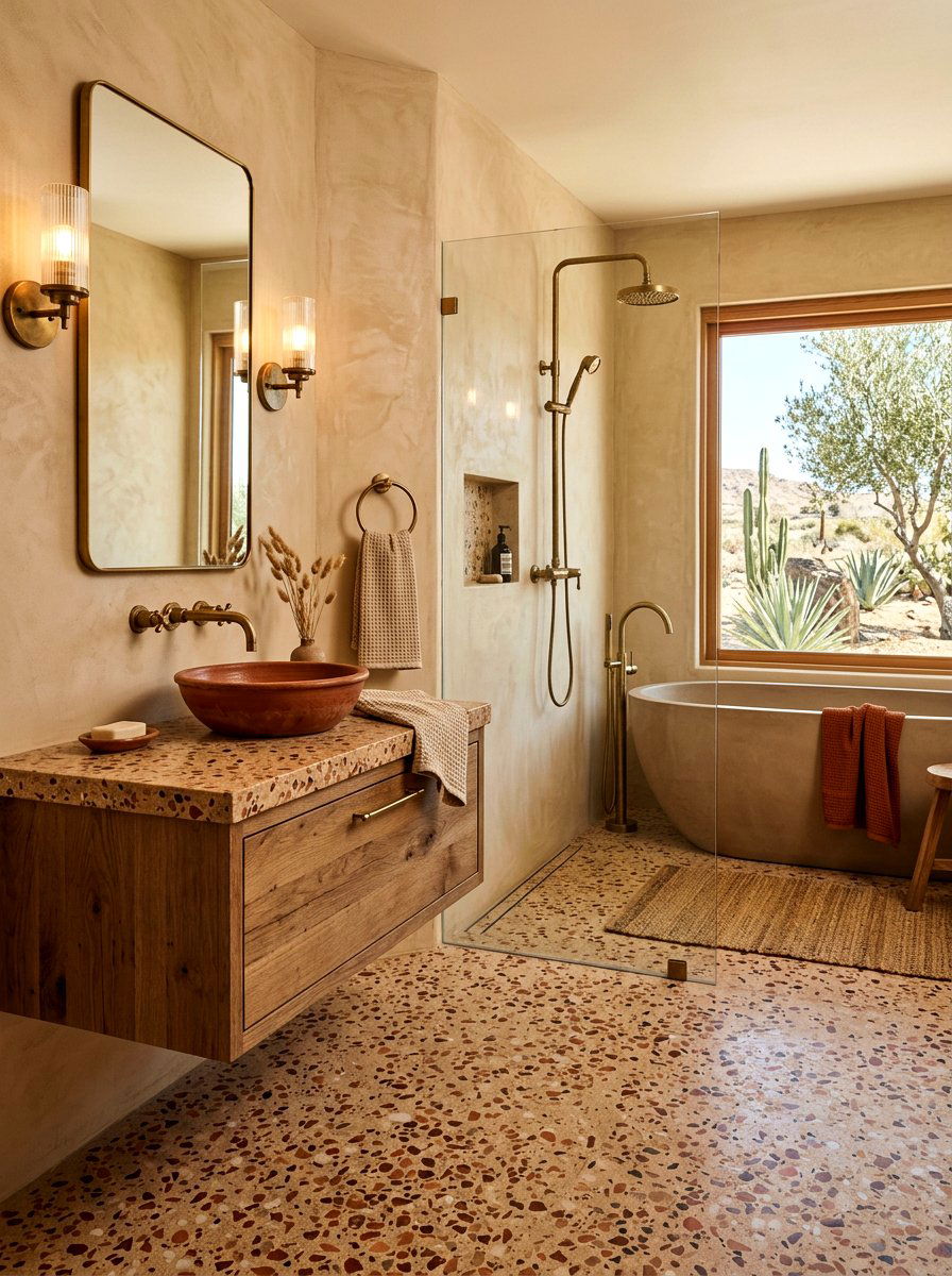 Earthy Terrazzo Texture - 30 terrazzo bathroom ideas