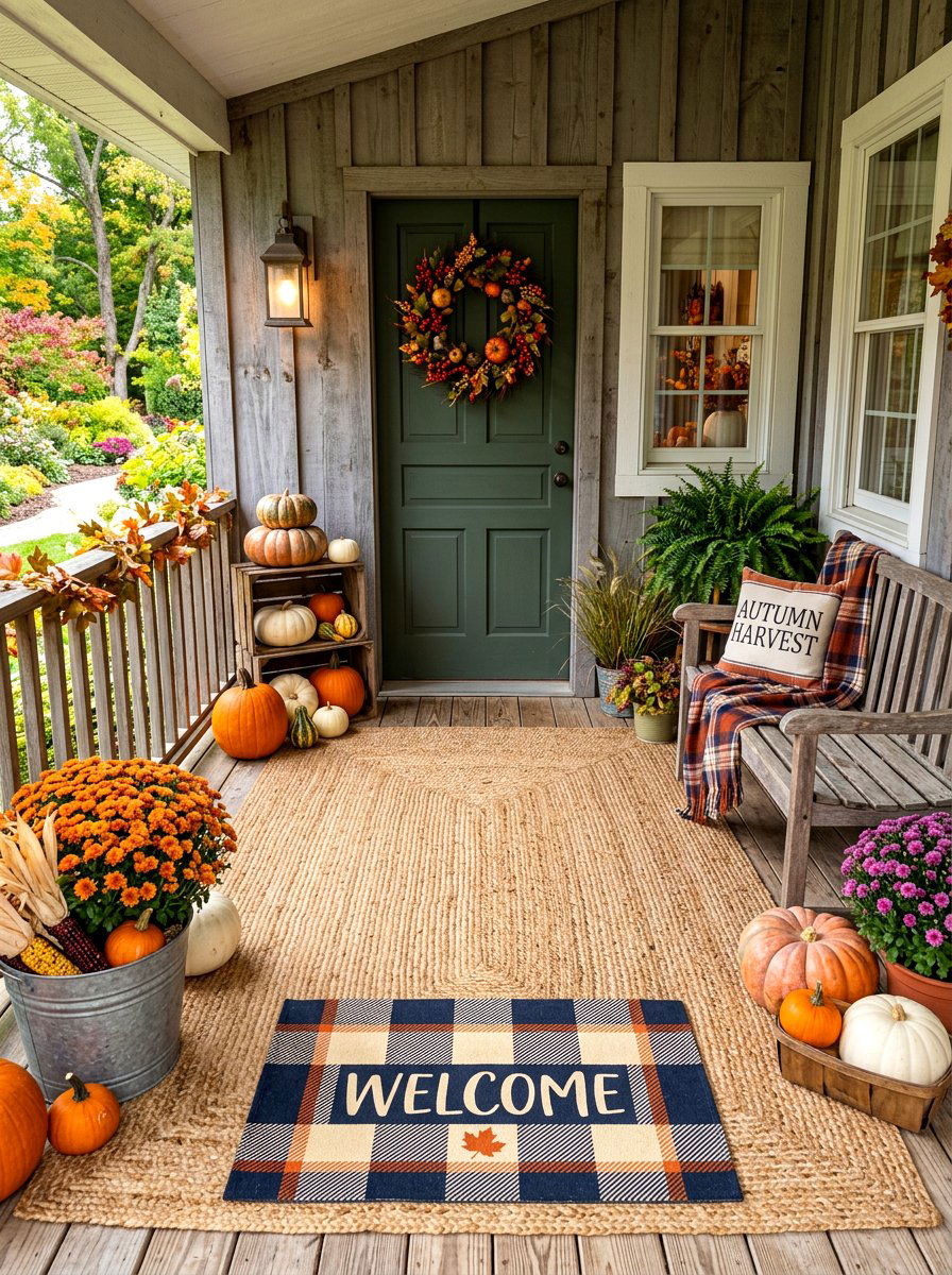 Earthy Texture Porch Rugs - 30 natural autumn porch ideas