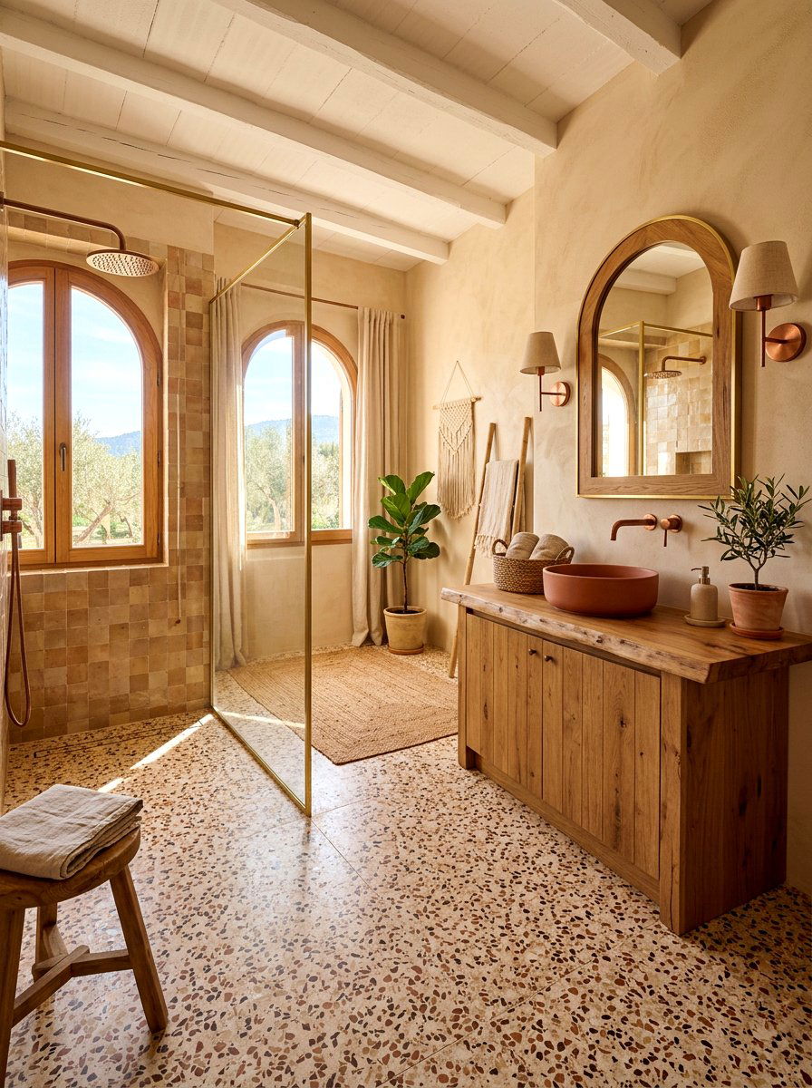 Earthy Tone Terrazzo Bathroom - 30 terrazzo floor bathroom ideas