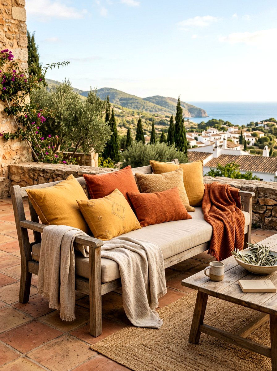 Earthy Toned Textile - 30 Mediterranean patio lounge ideas