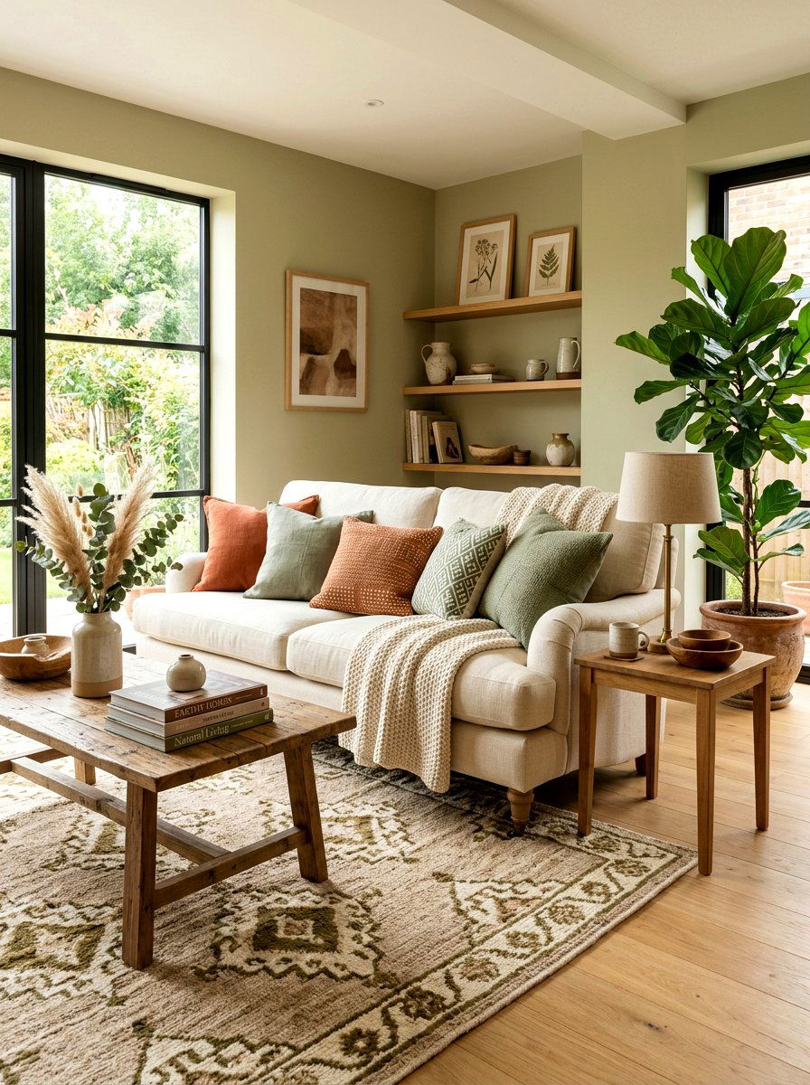 Earthy Tones Living Room Cream Sofa - 30 cream sofa living room ideas